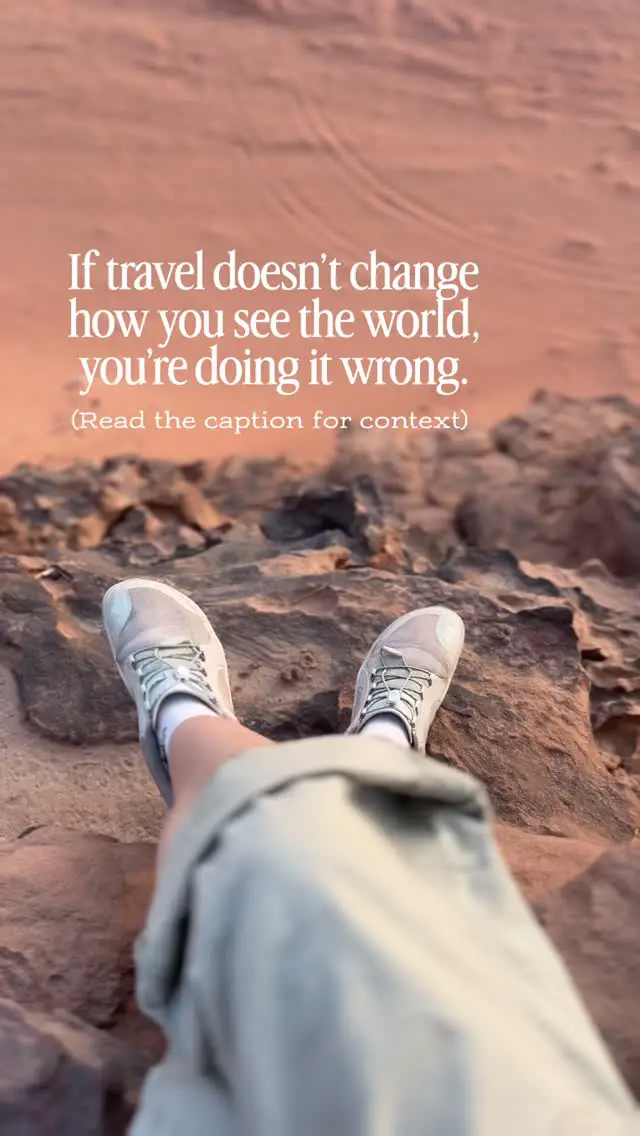 If travel leaves all your beliefs untouched, you’re missing out.

Not because there’s a “right” way to travel —we all travel for different reasons, at different moments in our lives.

But because moving through the world gives us the chance to question what we think we know. To notice our assumptions. To listen more carefully.

For me, travel has always been about questioning what I thought I knew. About noticing how easily we inherit ideas about places and people we’ve never met. About realizing that the world is far more complex —and far more human— than the stories we’re often told.

I don’t travel to confirm my worldview.
I travel to challenge it.
And every time it shifts, even slightly, I come back changed.

#slowtravel #meaningfultravel #travelstories #thoughtfultravel #traveltolearn