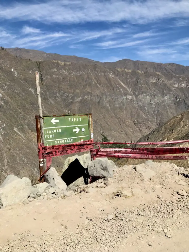 A landslide created a big detour for descending to Sangalle, Colca Canyon, Peru