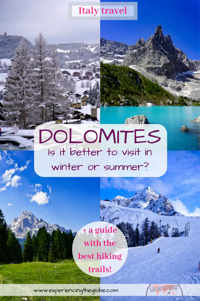 When is the best time to visit the Dolomites, winter or summer? No matter if your looking to ski in the Alps or for the best hikes, Cortina d’Ampezzo is the place to go #Dolomites #Veneto #Italy #Mountains #Hiking #Skiing #BeautifulDestinations #DolomiteTravelTips