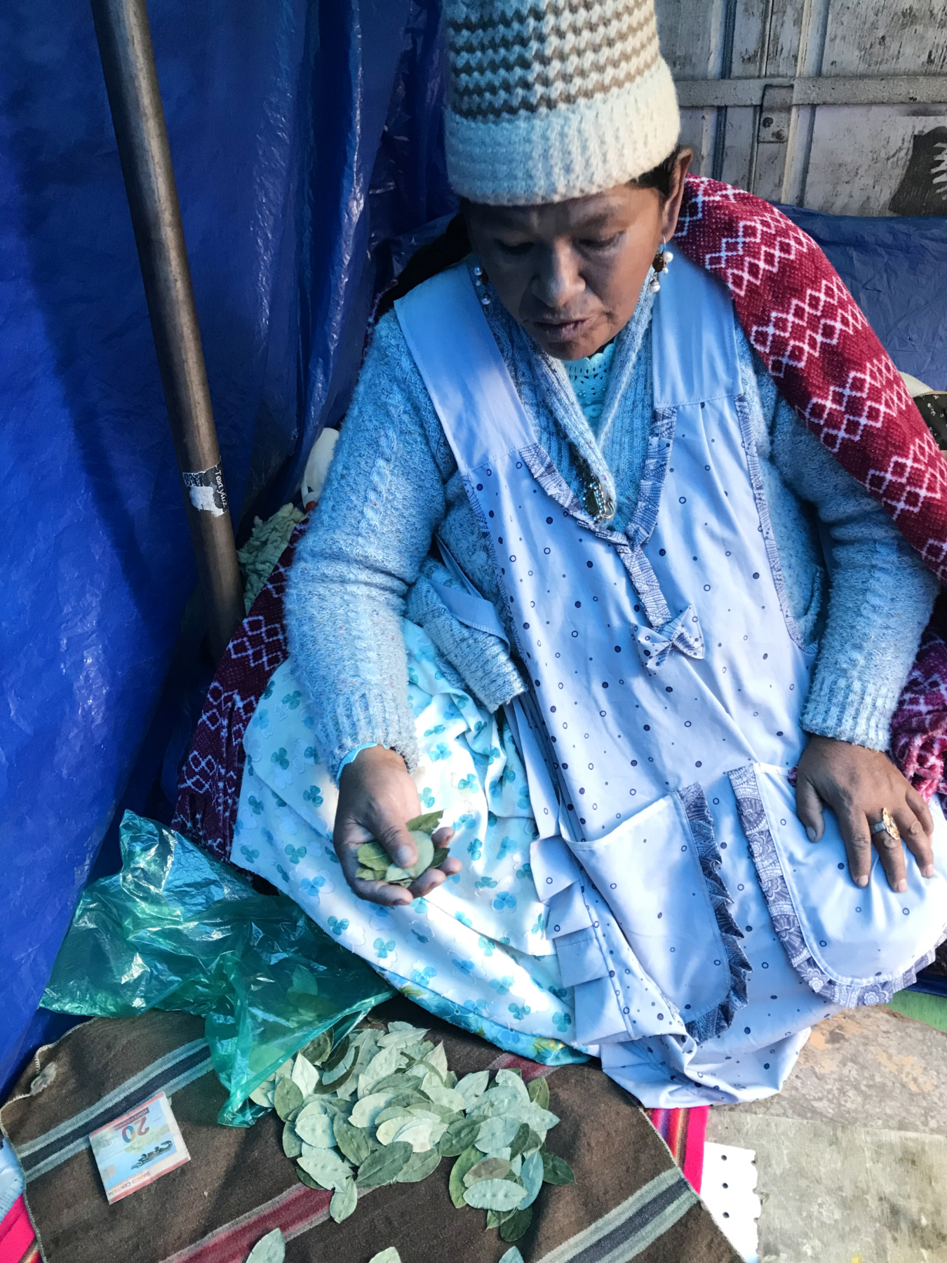 Yatari reading coca leaves in the Witches' market, La Paz, Bolivia - Experiencing the Globe